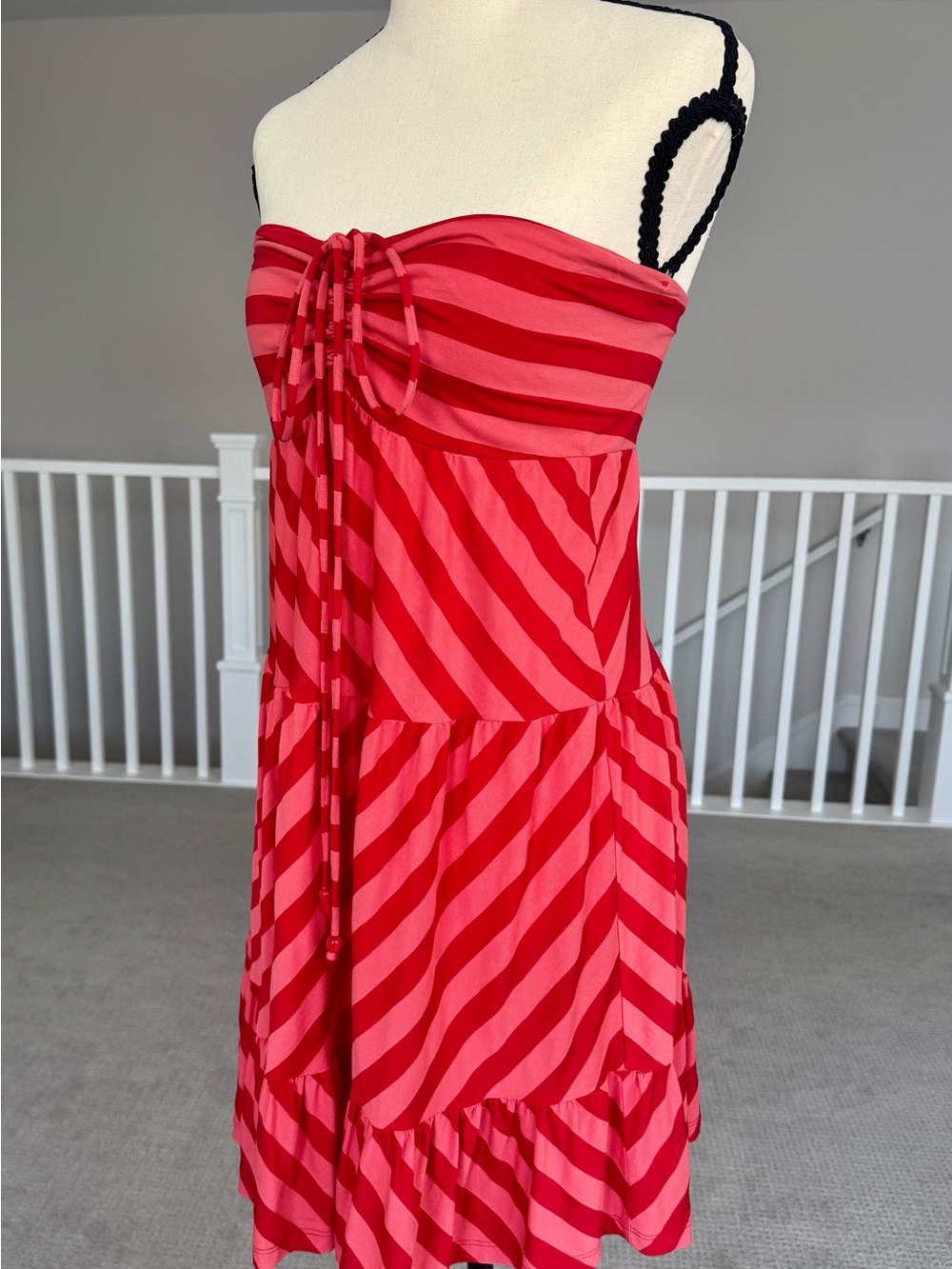 Ella Moss Red and Pink Striped Strapless Dress